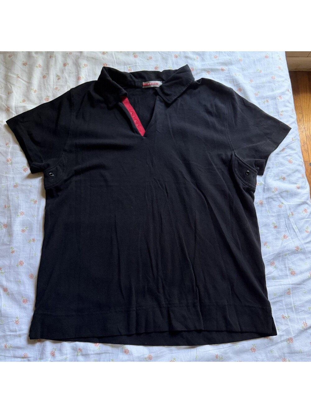 Vintage Y2K Prada Women’s Sport Polo Shirt Black Size Medium Made in Italy